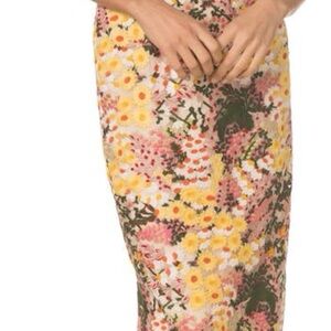 Dress the Population Floral Midi Dress - Yellow and Pink